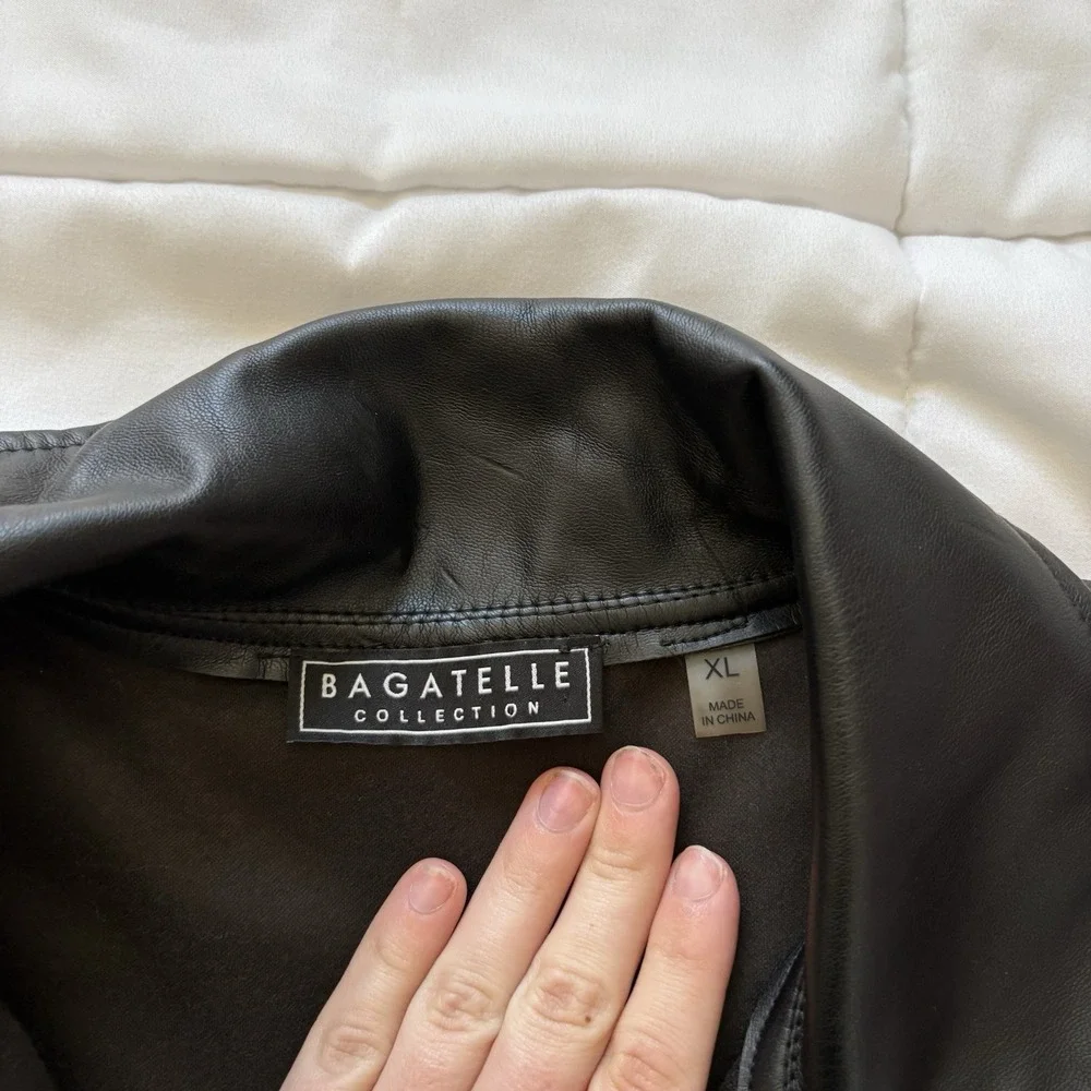 Womens XL Faux Leather Cropped‎ Black Jacket Quiet Luxury Preppy Biker Grunge